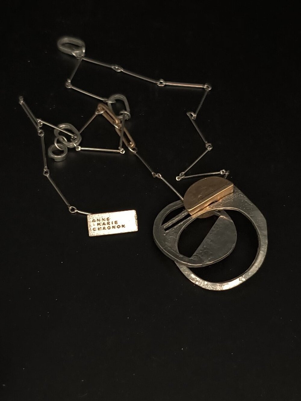 Anne Marie Chagnon Brutalist two tone Metal Pendant Necklace - Picture 3 of 4